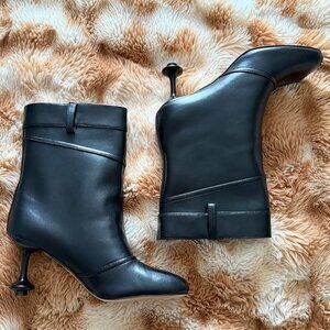 ⚡Women's Black Ankle Boots Shaped High Heel Petal Shaped Toe Wide Calf Boots
